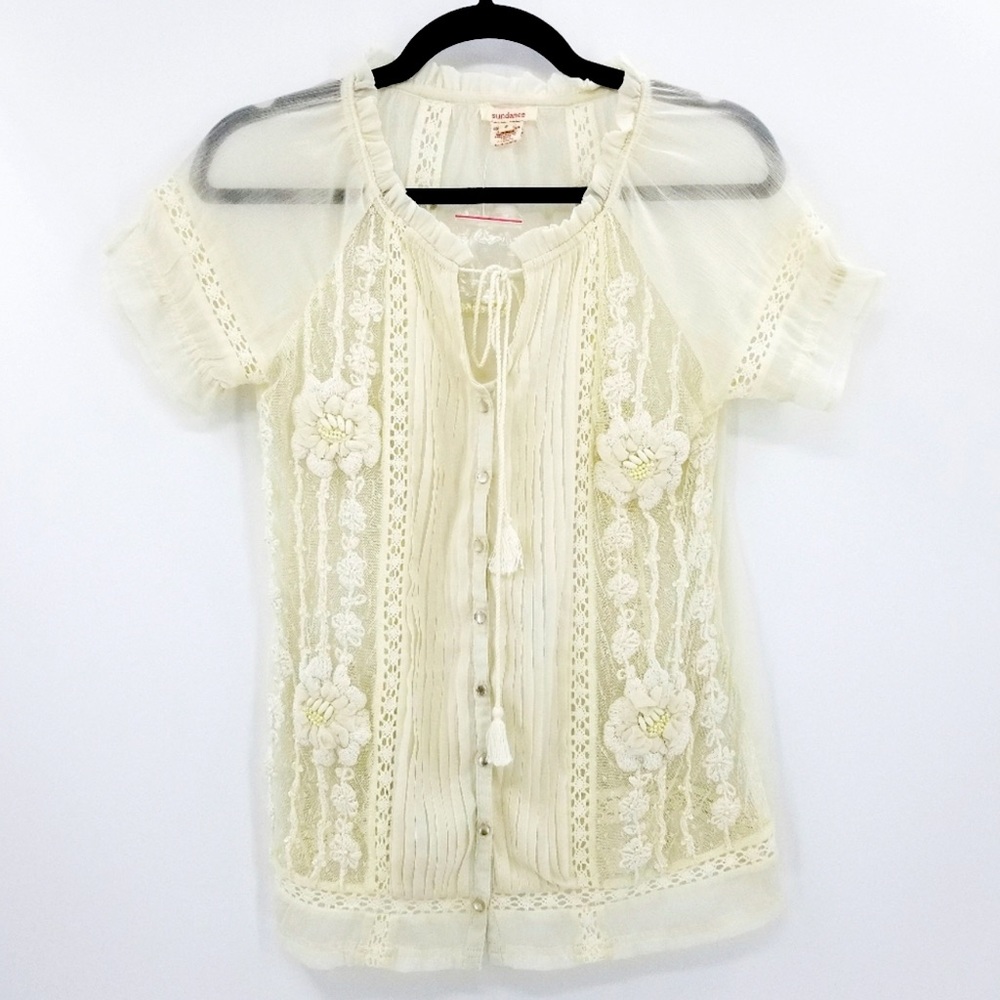 *Sundance Sheer Botton Up Blouse With Beading, SZ: Small